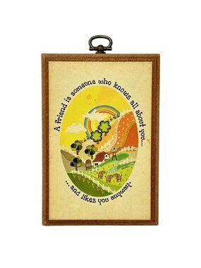 Roberta McDowell Rainbow Farm Art Wooden Wall Plaque Small Cottagecore 6x4 in